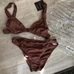 JLUXLABEL Chocolate Brown Ribbed Two-Piece Bikini